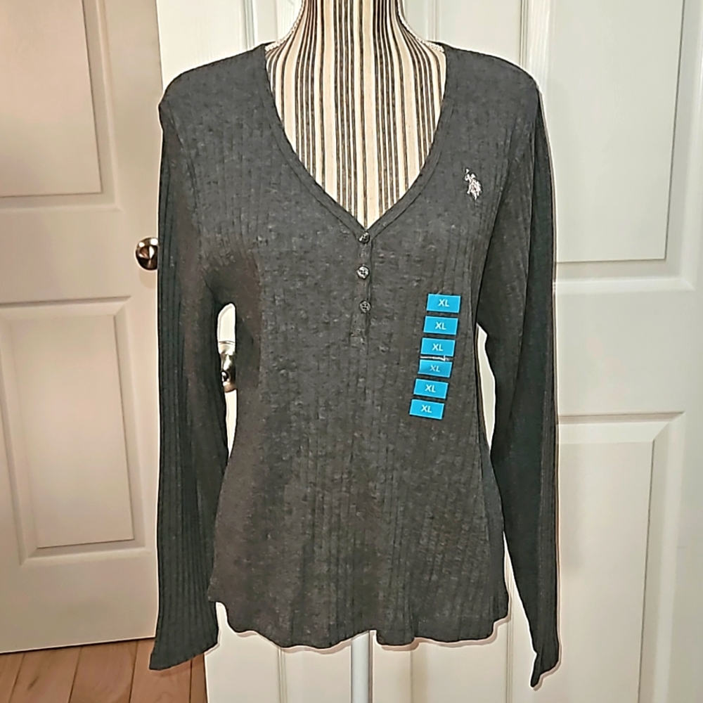 U.S POLO ASSN Women Rib Knit Henley Top Size XL